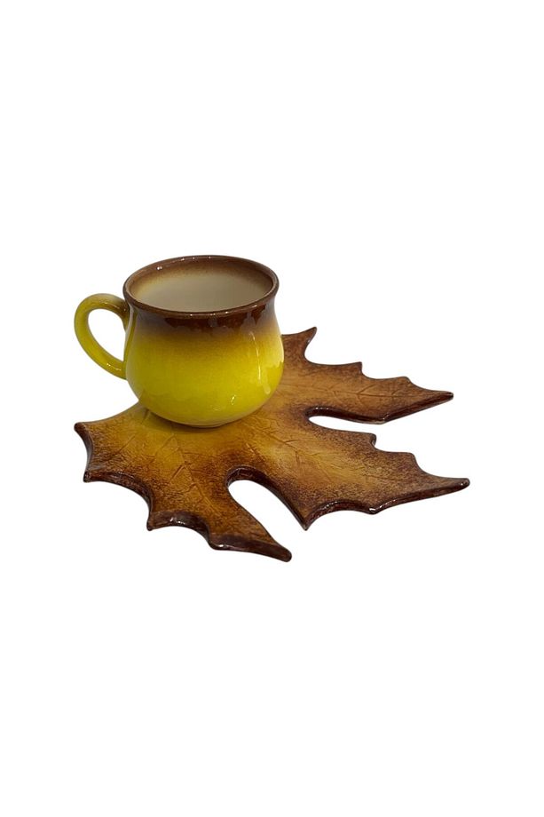 El Yapımı Çınar Yaprak Figürlü Çay ve Kahve Fincanı Seti, 1 Kişilik - 4