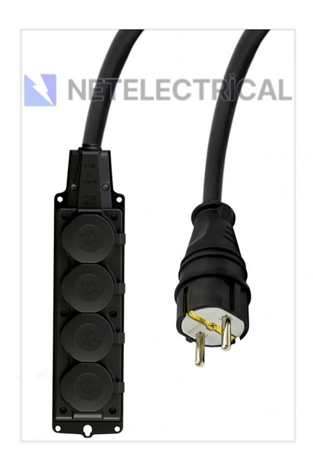 Kauçuk 4'lü Topraklı Grup Priz Uzatma Kablosu 10 METRE 3x2.5 Mm² Ttr Kalın Siyah Kablolu - 4