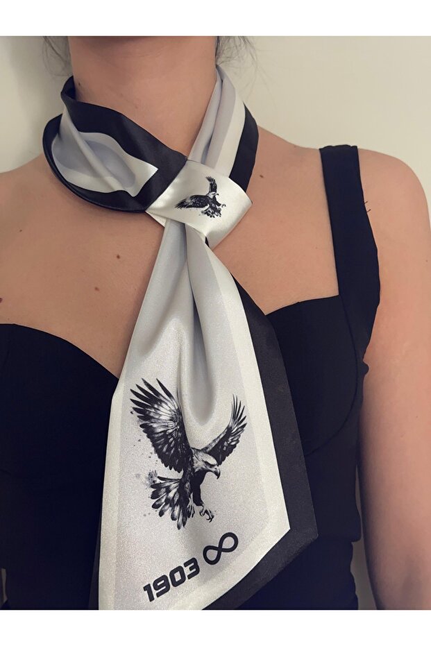 Black and White Eagle Patterned Tie Scarf - 2
