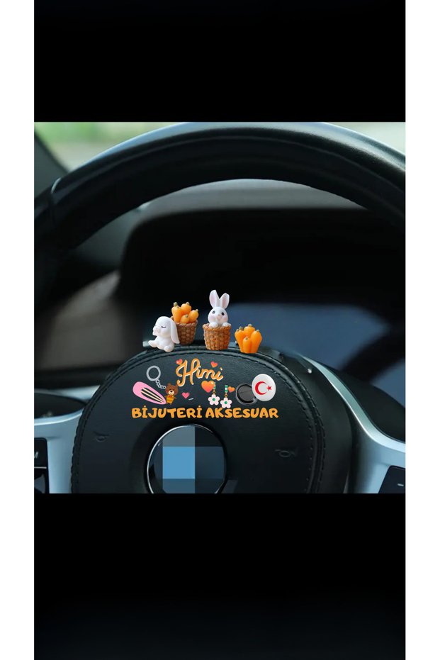 6-Piece Rabbit and Basket Rearview Mirror - Car Interior Torpedo Ornament