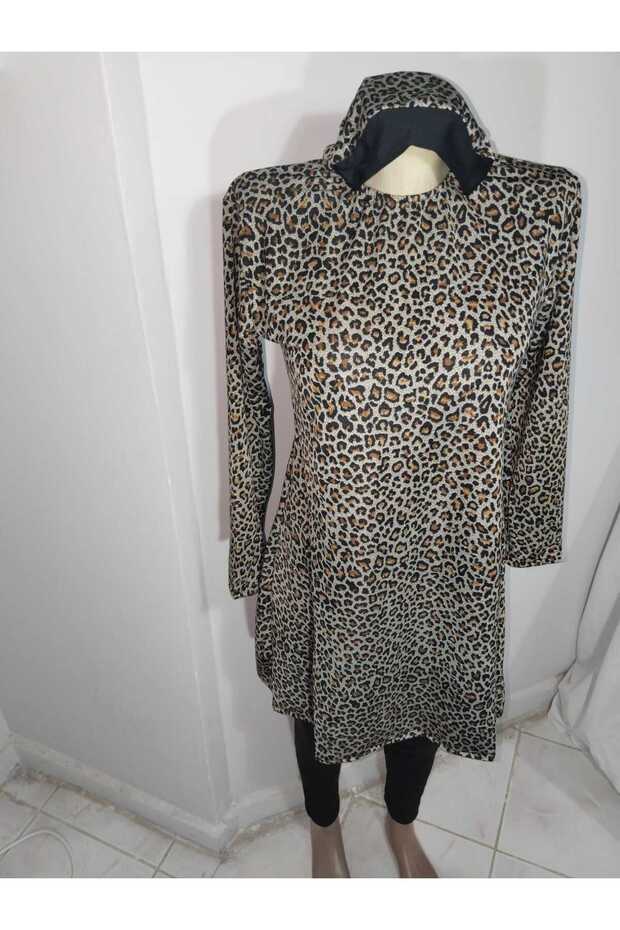 LEOPAR DESENLİ ELBİSELİ MAYO