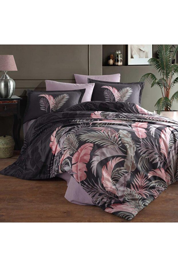 Clasy Double Duvet Cover Set - Ranforce Hena Anthracite