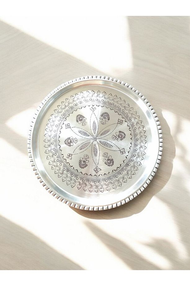Bakır Nakışlı Şark Köşesi Tepsi, Kahve Sunum Tepsi 34 Cm - 4