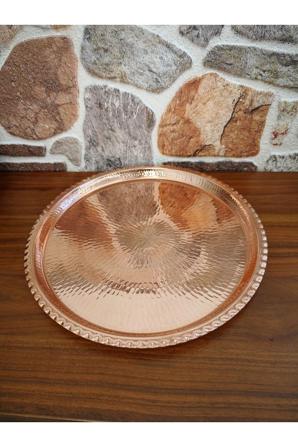 Yuvarlak Bakır Tepsi Sunumluk 45 Cm - 6