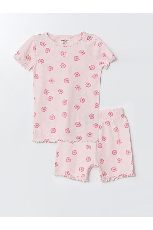 Pembe Bisiklet Yaka Kız Bebek Şortlu Pijama Takımı - 3