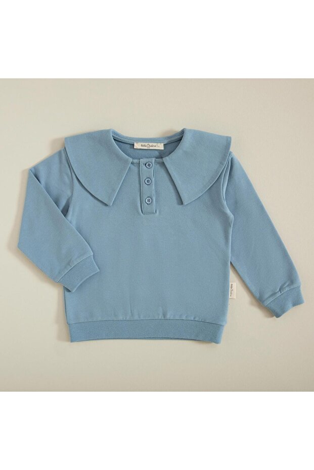 Tiny House Yaka Detaylı Sweatshirt Mavi - 1