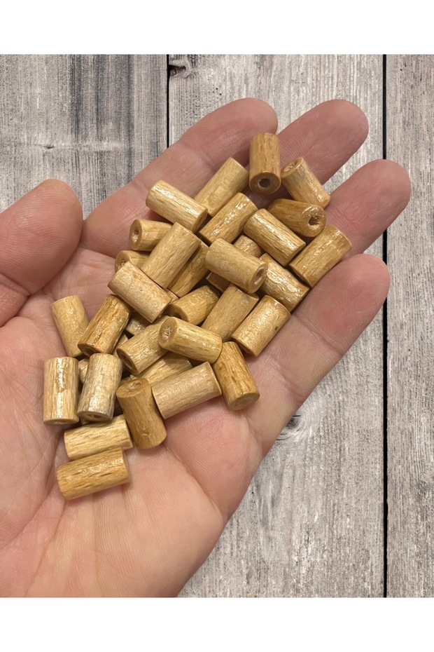 15mm Varnished Wood Cut Pipe Beads - 30 Pieces -