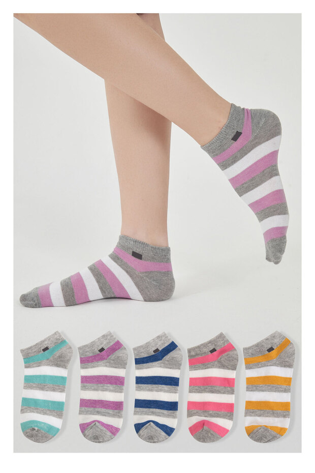 Ten / 10 Pairs of 5 Colors Striped Colorful Women's Booties Socks