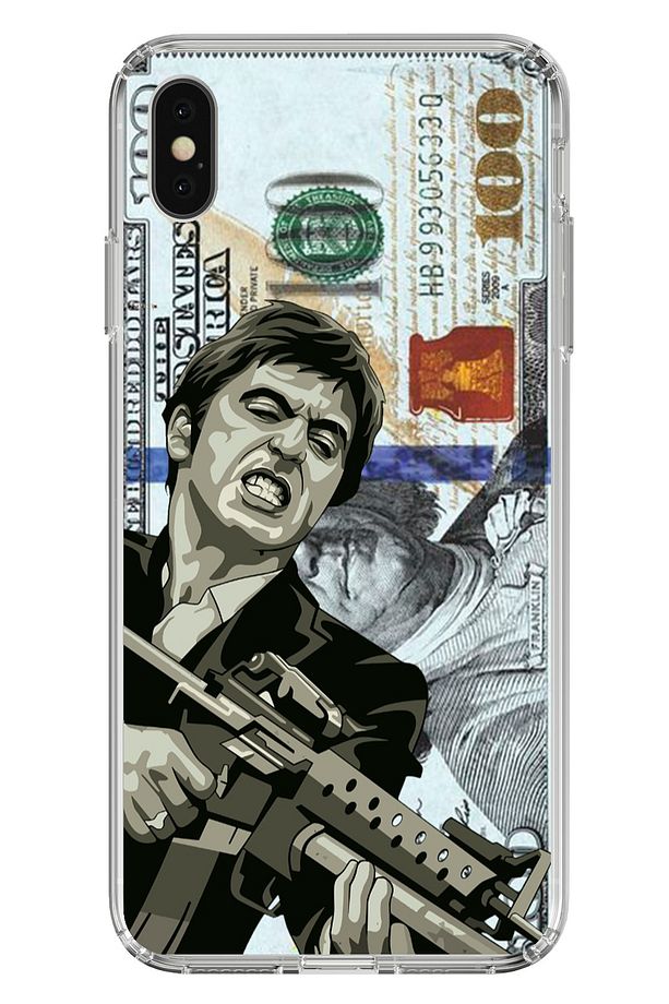 iPhone X / XS Uyumlu Scarface Dolar Tasarımlı Şeffaf Silikon Kılıf - 1