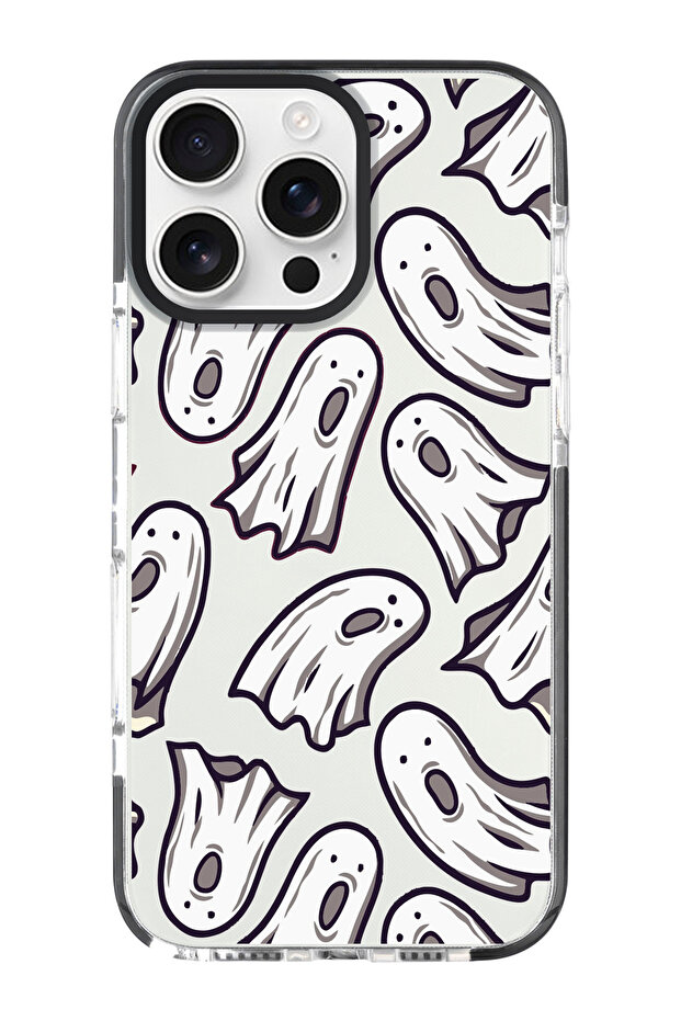 حافظة هاتف متوافقة مع هاتف iPhone 16 PRO بنمط الأشباح باللون الأسود - 1