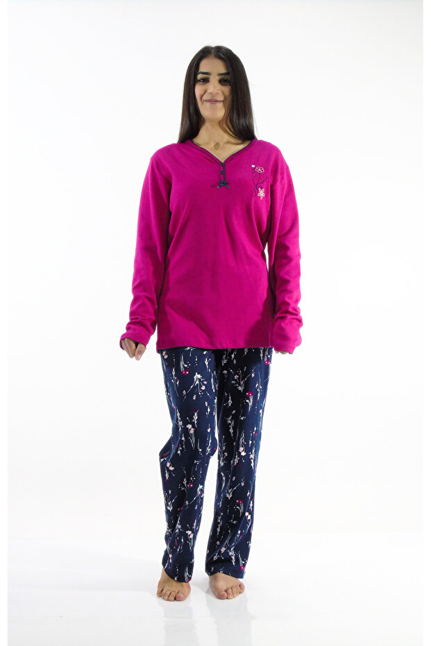 Yaka Düğmeli İnterlook Pijama Takımı - 1