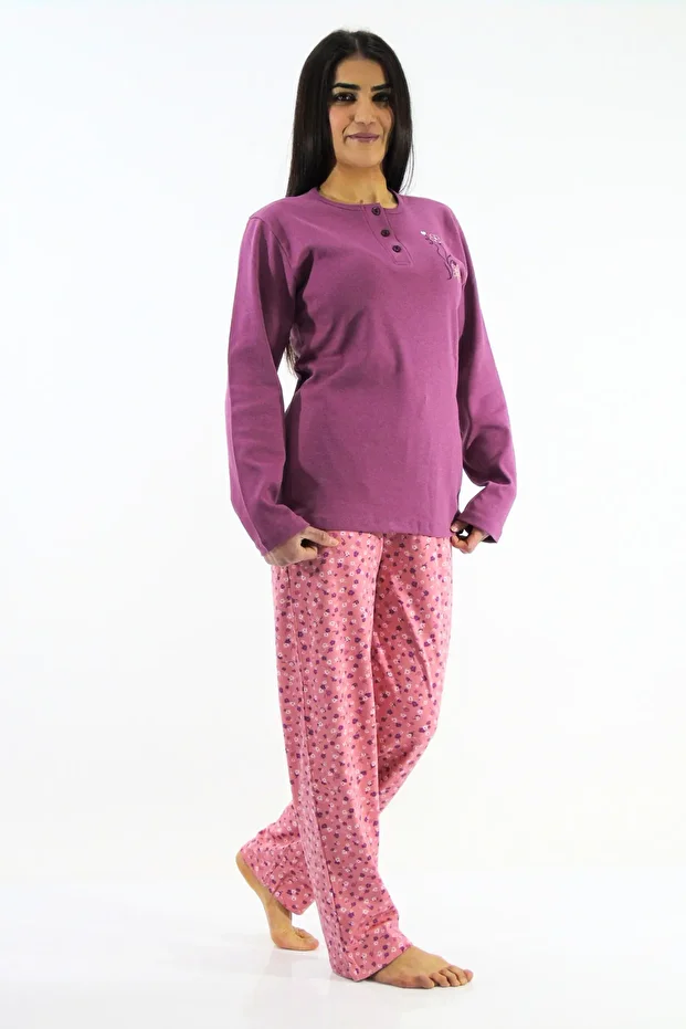 Çiçek Desenli İnterlok Pijama Takımı - 3