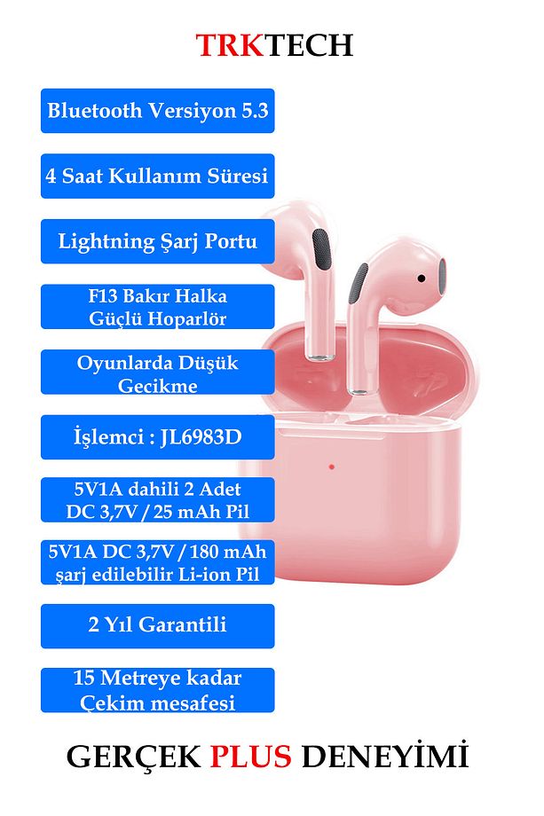 Pro 5 Plus Pembe 5.3 Bluetooth Versiyon Premium A Kalite Hd Ses Performanslı Bluetooth Kulaklık - 5