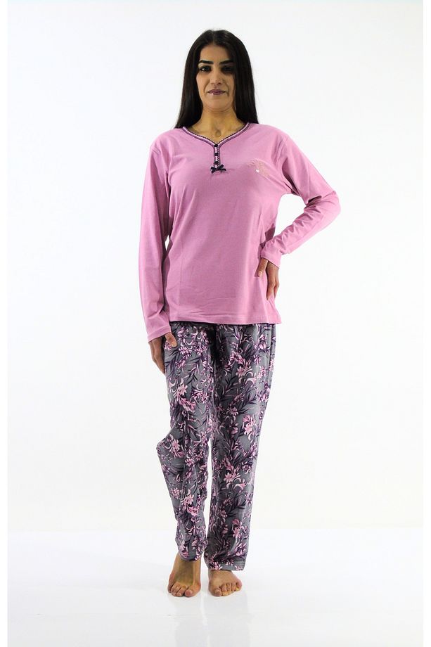 Çiçek Desenli İnterlok Pijama Takımı - 1