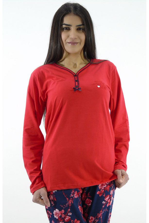 Çiçek Desenli İnterlok Pijama Takımı - 3