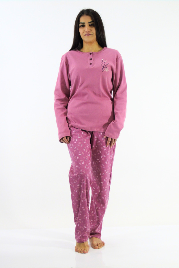 Çiçek Desenli İnterlok Pijama Takımı - 3