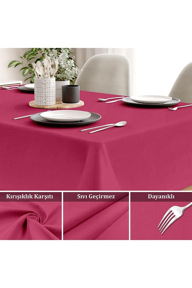 Canvas Fuşya Sıvı Geçirmez Leke Tutmaz Masa Örtüsü - 3