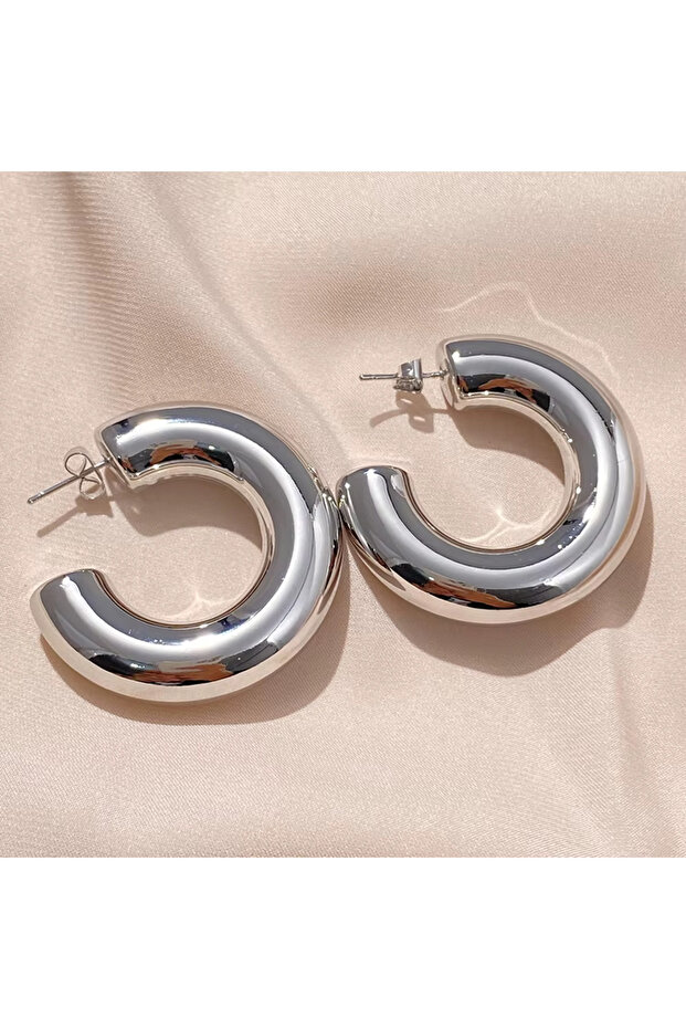 Women's 4cm Large Thick Steel Half Hoop Earrings