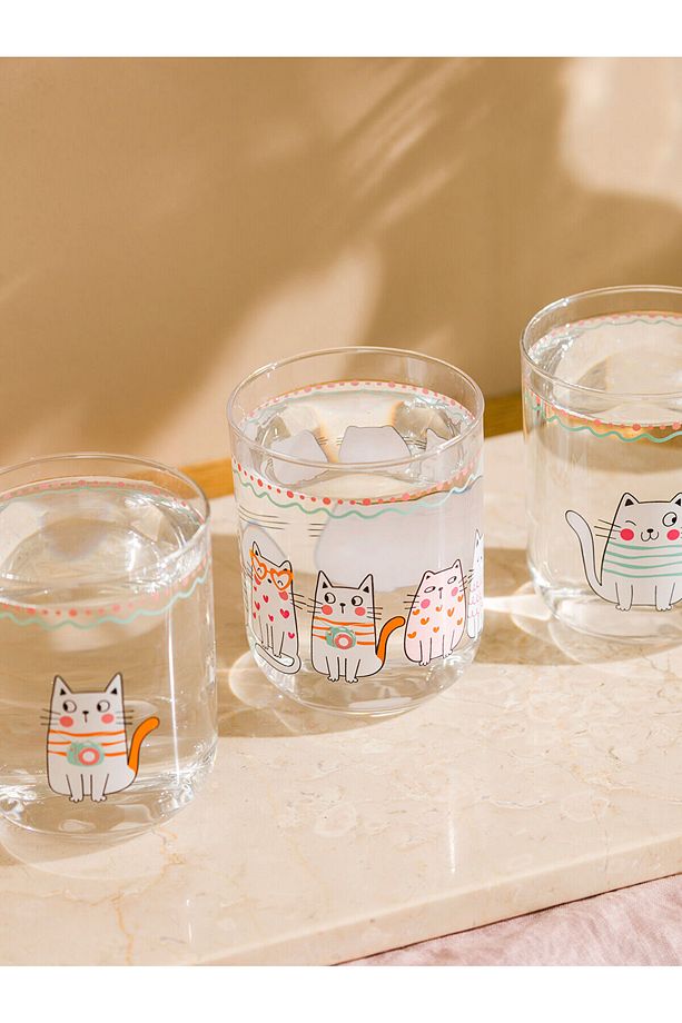 LCWK Kedi Baskılı Cam Bardak Seti 3'lü 350 Ml - 3
