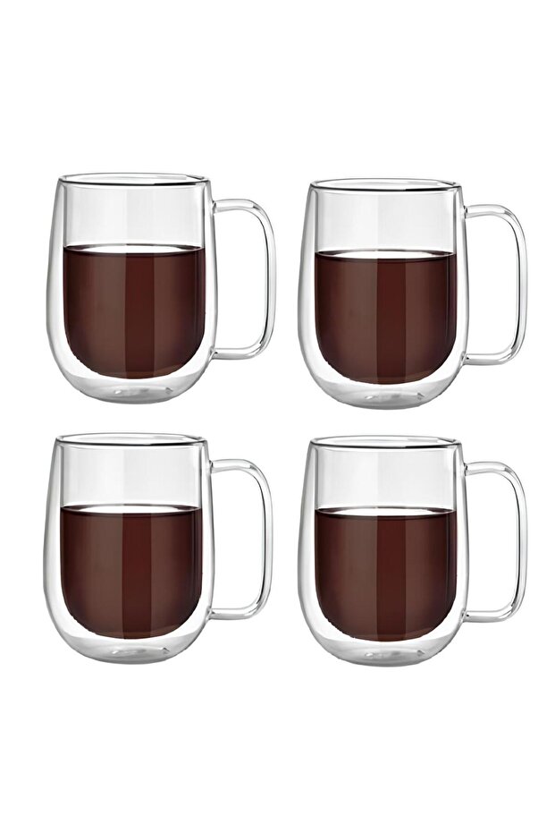 Double Glass Double Walled Glass Mug 250 ml | 4 Pcs Thermal Insulated Glass Cup | Presentation Cup
