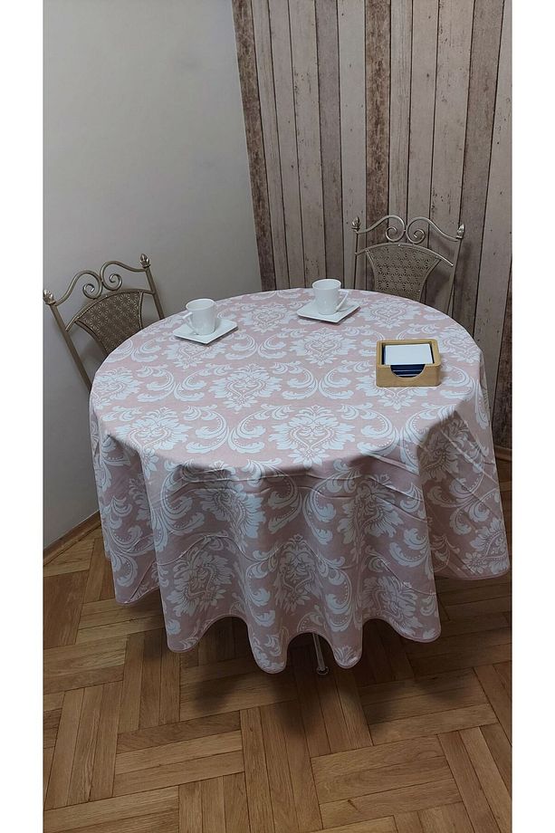 Yuvarlak,damask desenli,duck (SIVI İTİCİ ,LEKE TUTMAZ) kumaş,masa örtüsü - 4