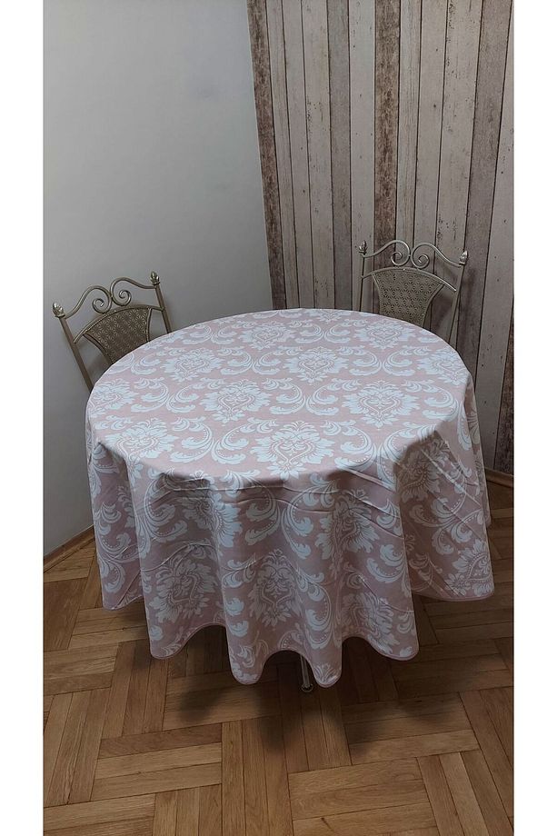 Yuvarlak,damask desenli,duck (SIVI İTİCİ ,LEKE TUTMAZ) kumaş,masa örtüsü - 2