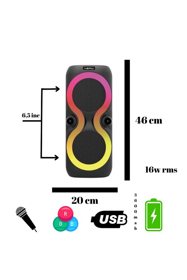 HP 110 Taşınabilir Bluetooth Hoparlör  Rgb 15 W rms Karaoke Mikrofon - 5