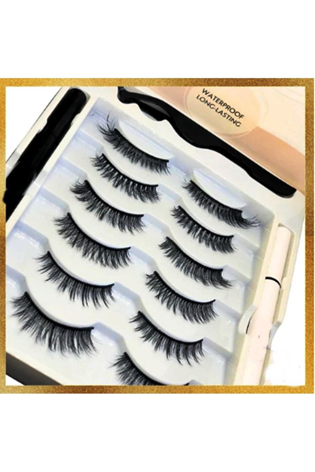 Takma kirpik seti 6 farklı Doğal Model -2 Adet Mıknatıslı Likit Eyeliner Yapıştırıcı (Beyaz+Siyah) - 3