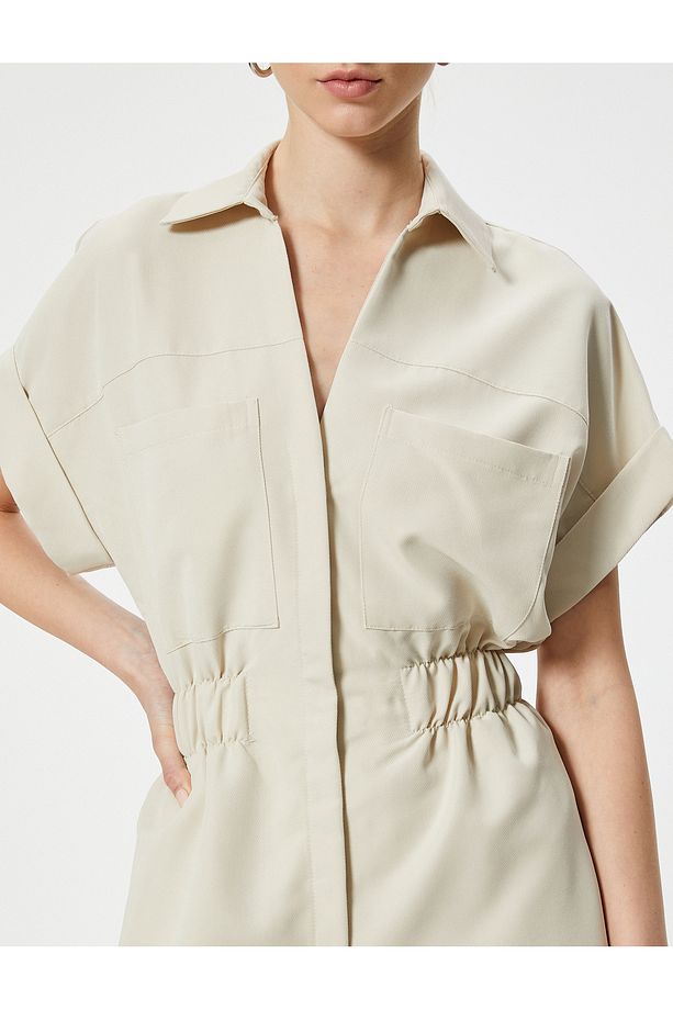 Oversize Şort Tulum Gipeli Cep Detaylı Kısa Kollu - 5