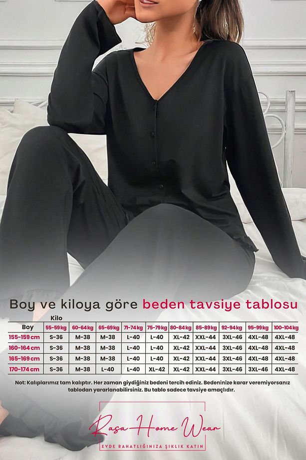 Raew Pijama Takımı Kısa Kollu Ultra Soft Ring Viskon Siyah - 5