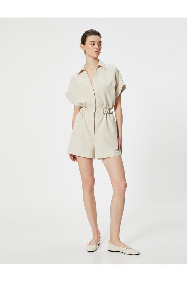 Oversize Şort Tulum Gipeli Cep Detaylı Kısa Kollu - 3