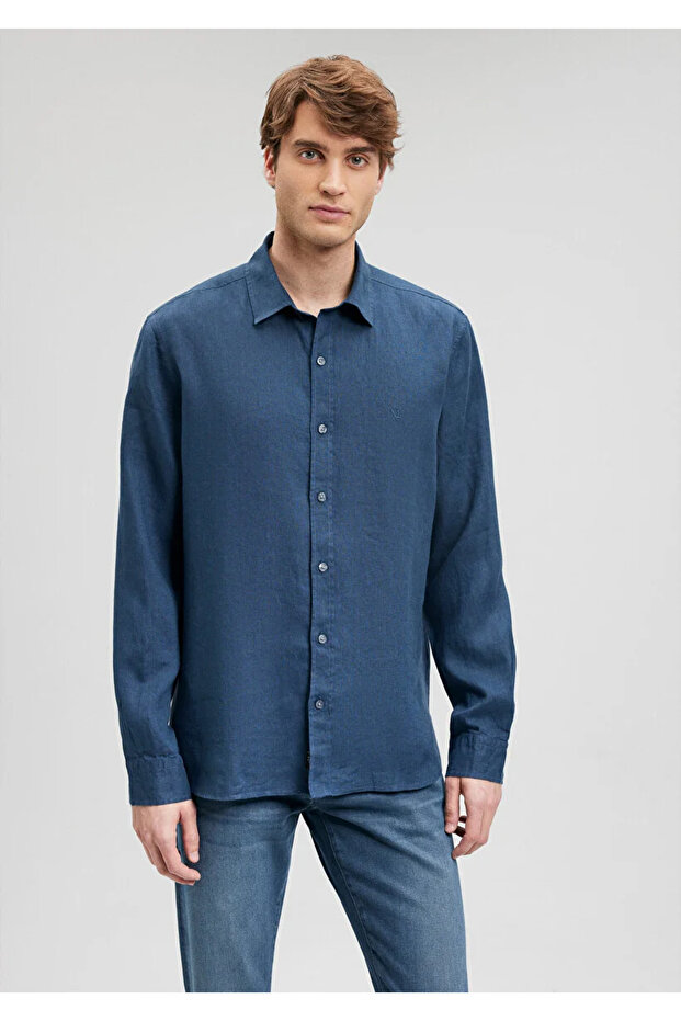 Men's Dark Blue m 021190 -81802 Linen Shirt