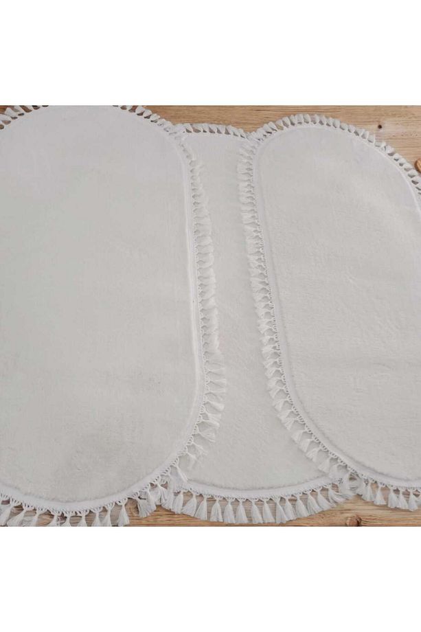 3lü set modern pelüş halı post halı ponpon saçaklı kaymaz taban 1 adet 80x80+2 adet 40x80 - 2