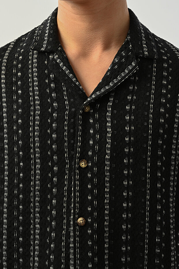 Desenli Keten Örme Erkek Gömlek - 2