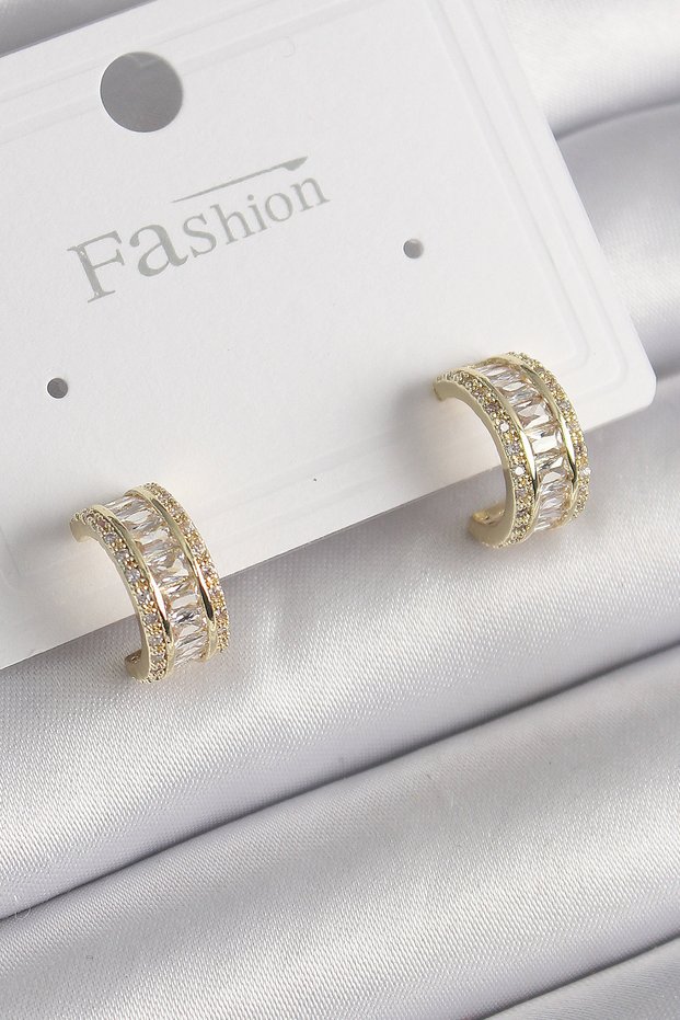 Brass Gold Color Zircon Stone Hoop Model Women's Earrings Tj-Bkp9987
