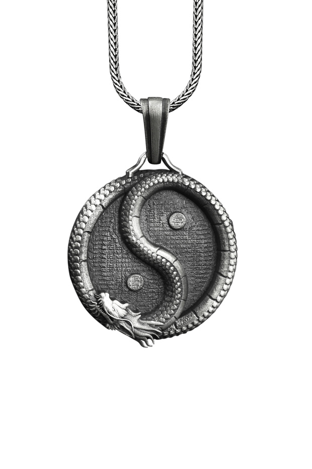 Ying Yang Ve Ejderha Gümüş Kolye - 1