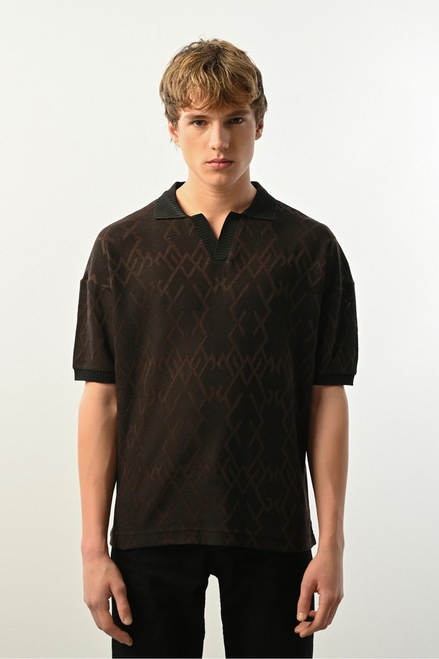 Patterned V-Neck Men's Tshirt - 1