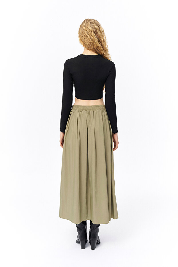 Crew Neck Long Sleeve Basic Crop Blouse Black - 5