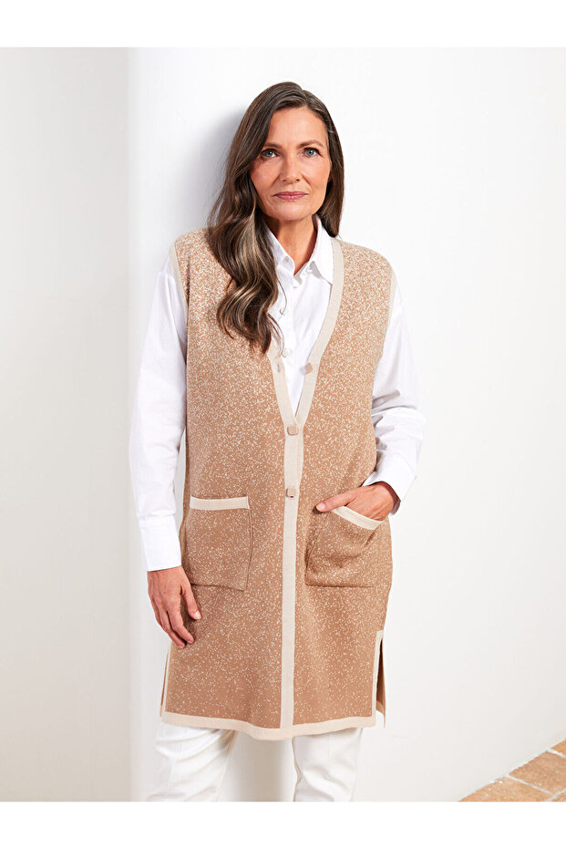 Lcwk V Yaka Desenli Kadın Triko Yelek - 2