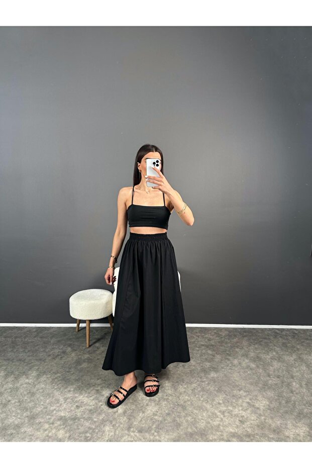Franco Siyah  Poplin Cepli Etek - 2