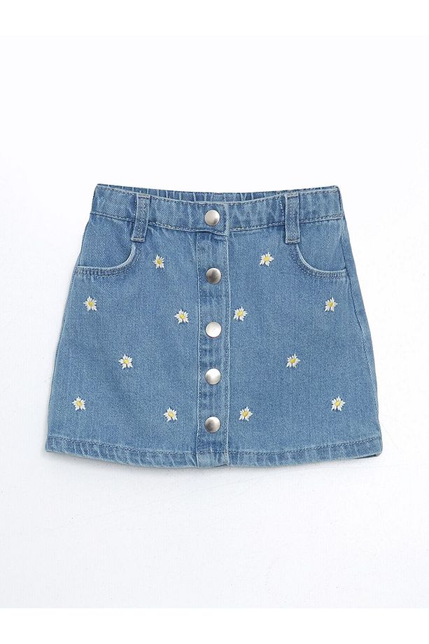 Lcwk Beli Ayarlanabilir Çiçekli Kız Çocuk Jean Etek - 1
