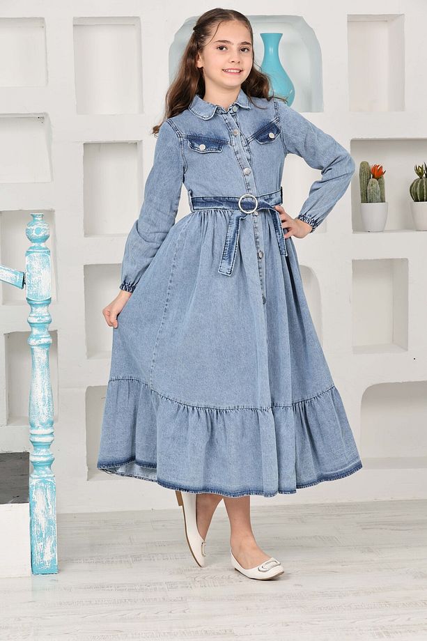 Kız Çocuk Uzun Denim Kot Elbise - 2