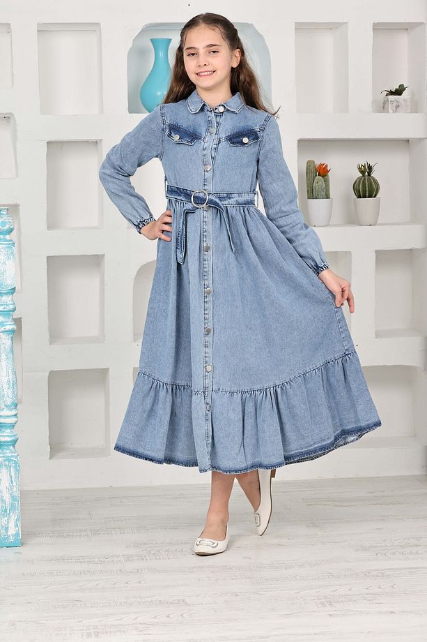 Kız Çocuk Uzun Denim Kot Elbise - 1