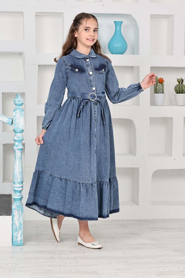 Kız Çocuk Uzun Denim Kot Elbise - 2