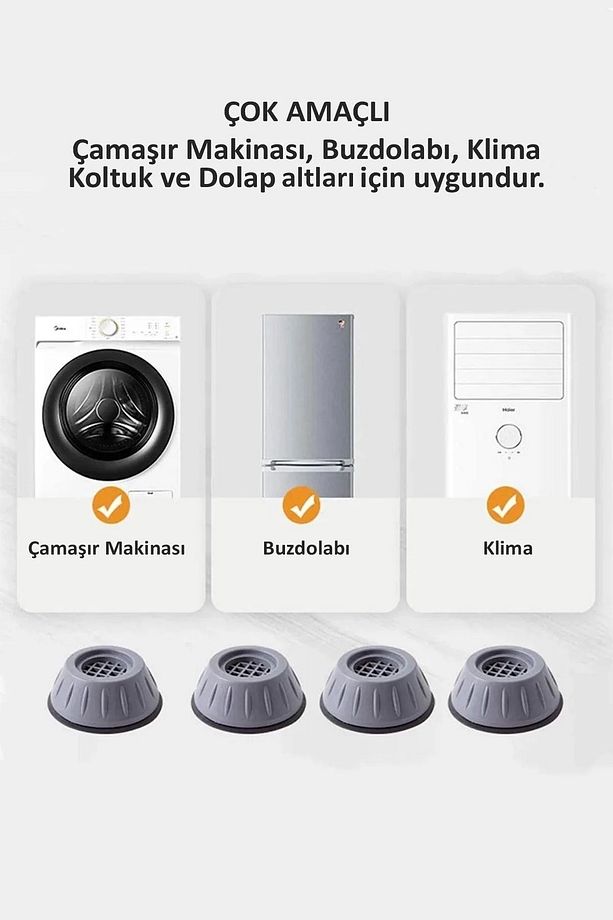 Yükseltici 4lü Altlık Ayak Seti Çamaşır Bulaşık Makinesi Klima Mobilya Titreşim Önler Güçlü Vantuz - 1