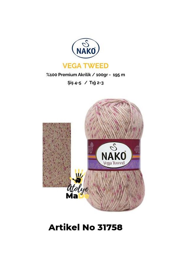 VEGA TWEED -31758- Premium Akrilik El Örgü Ipi Yünü - Yumuşak Atkı Bere Yelek Hırka İpi (TEK YUMAK) - 1