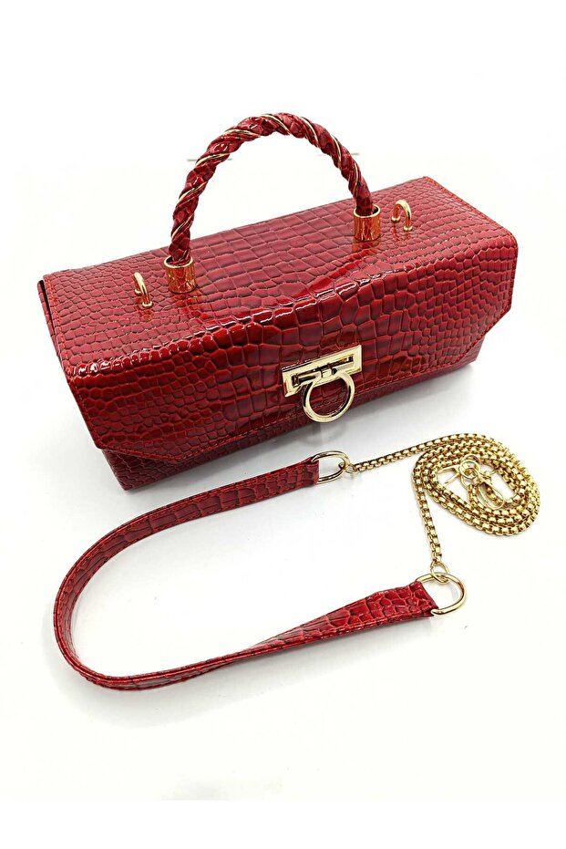 Crocodile Rectangular Red Bag - 3