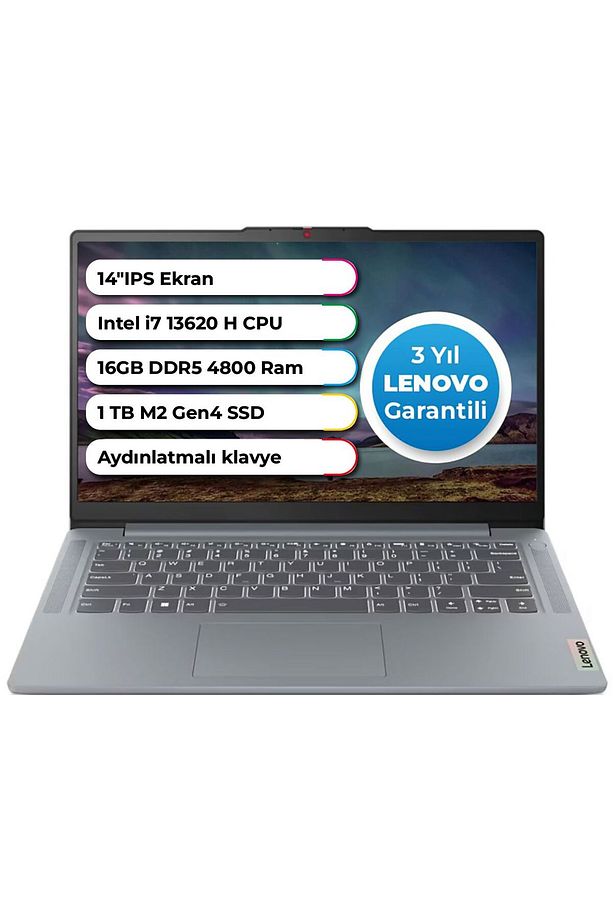 Ideapad 3 Slim Case Intel i7-13620H 10Core 16 GB DDR5 1 TB SSD Freedos 14 Inç 83EL005ATR1 - 1