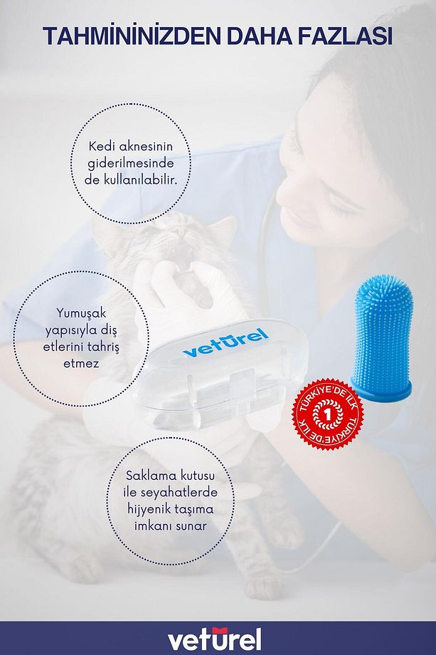 Kedi Diş Fırçası 360 Yumuşak Parmak Fırça Silikon Fırça Kedi Ağız Kokusu Plak Tartar Saklama Kutulu - 6