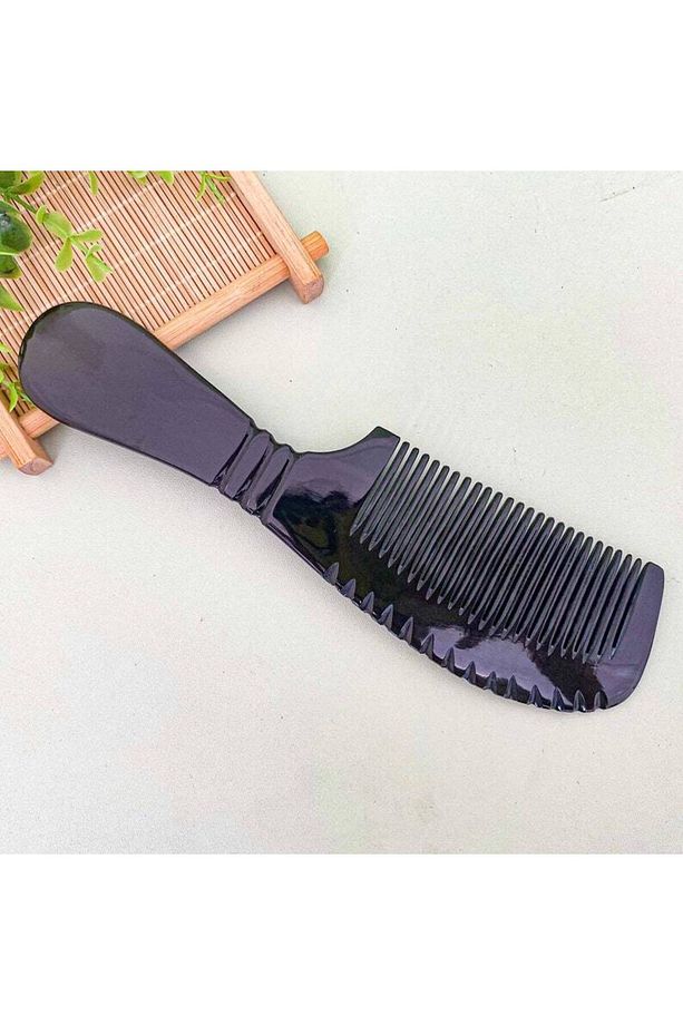 Doğal Kemik Tarak Sığır Boynuzu 18 Cm Saç Tarağı Hakiki El Yapımı Saplı Şık Siyah - 3